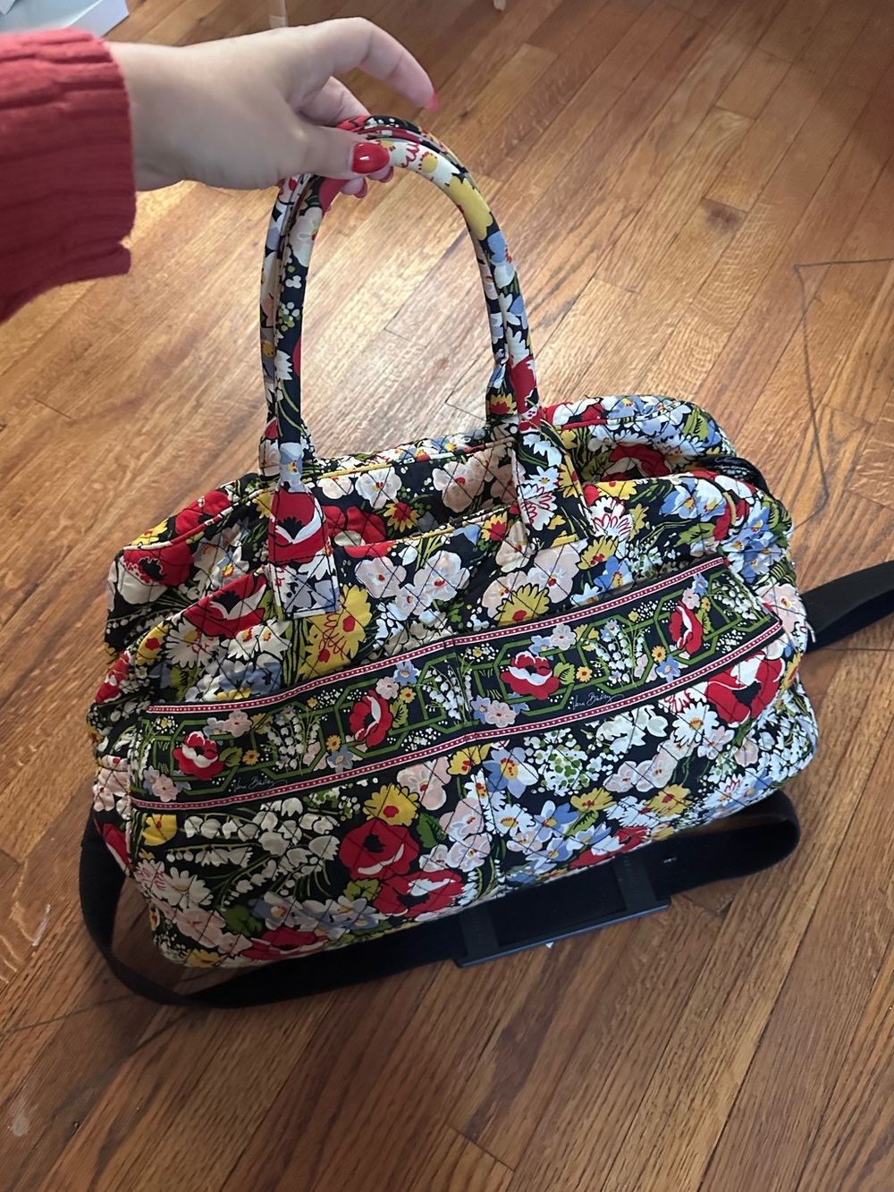 Vera Bradley Quilted Cotton Travel/Duffle Bag — “Midnight Wildflowers” Pattern